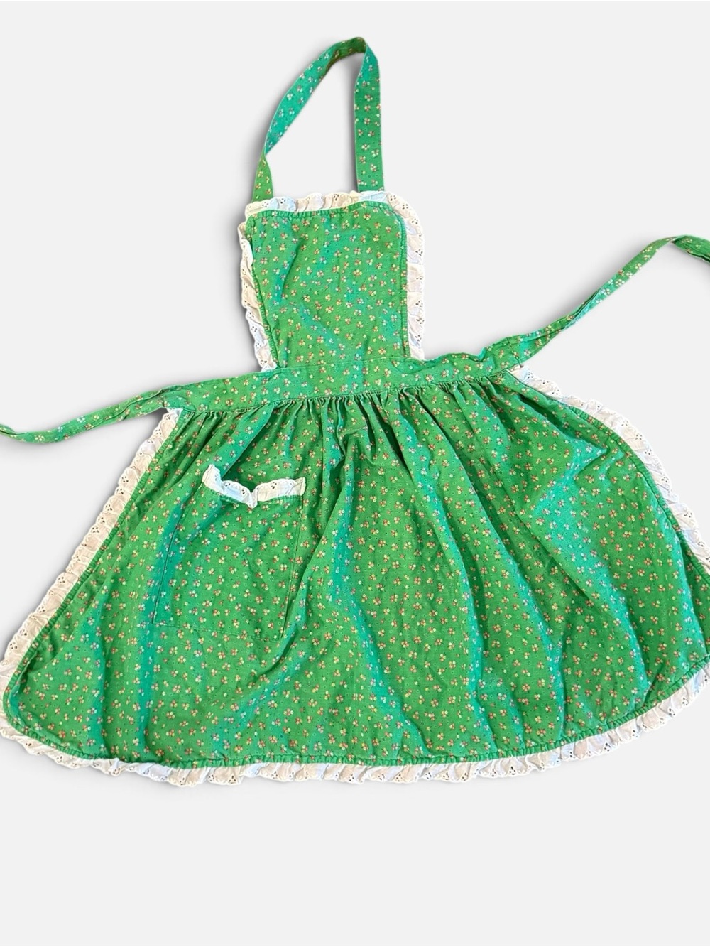 Vintage Cottagecore Apron S/M Green Floral Grandmacore